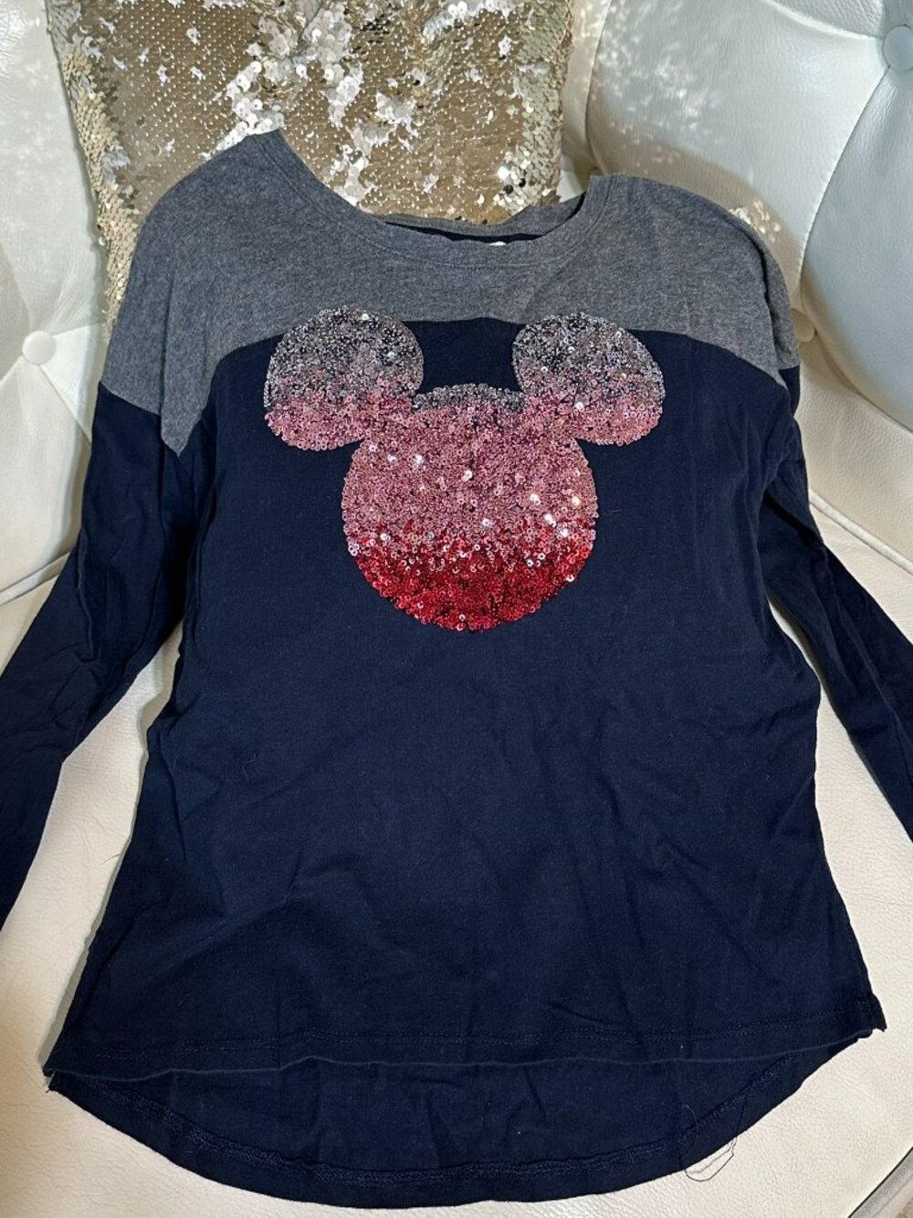Gap Kids Disney Girls Minnie Mickey Sequin Ombre Long Sleeve Shirt Size S 6-7